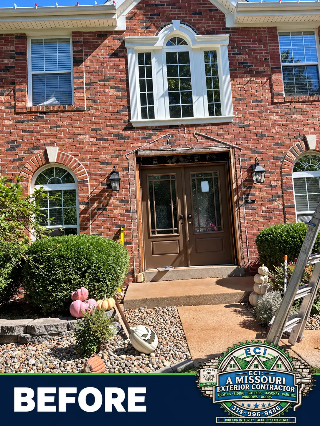 Original brick entry before stone detailing